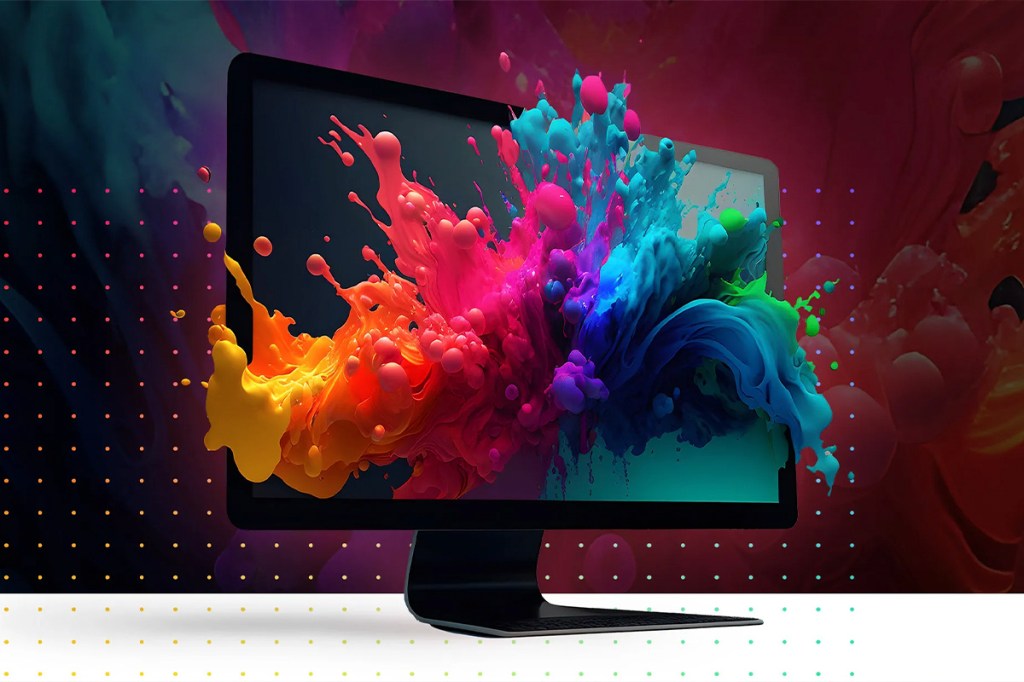 Image of computer splashing with colors