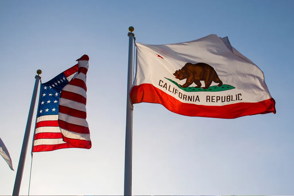 American flag and California flag